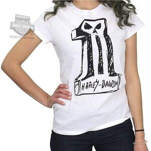 Harley Davidson Womens Top White XXL Skull Plus Size Crew Neck T-Shirt 2XL